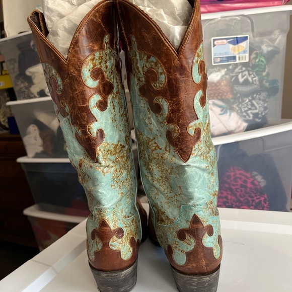 Lane Dawson Turquoise and Brown Western Boots - Picture 4 of 6